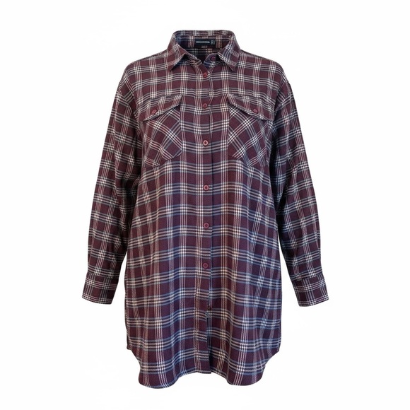 PrettyLittleThing Burgundy and White Plaid Shirt - Picture 3 of 8